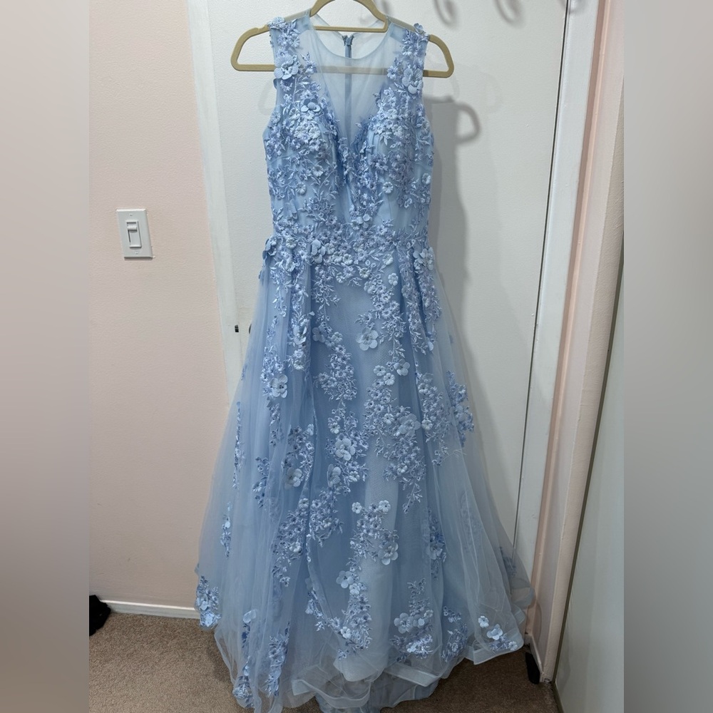 LARA Baby Blue 3D Floral Appliqué Gown